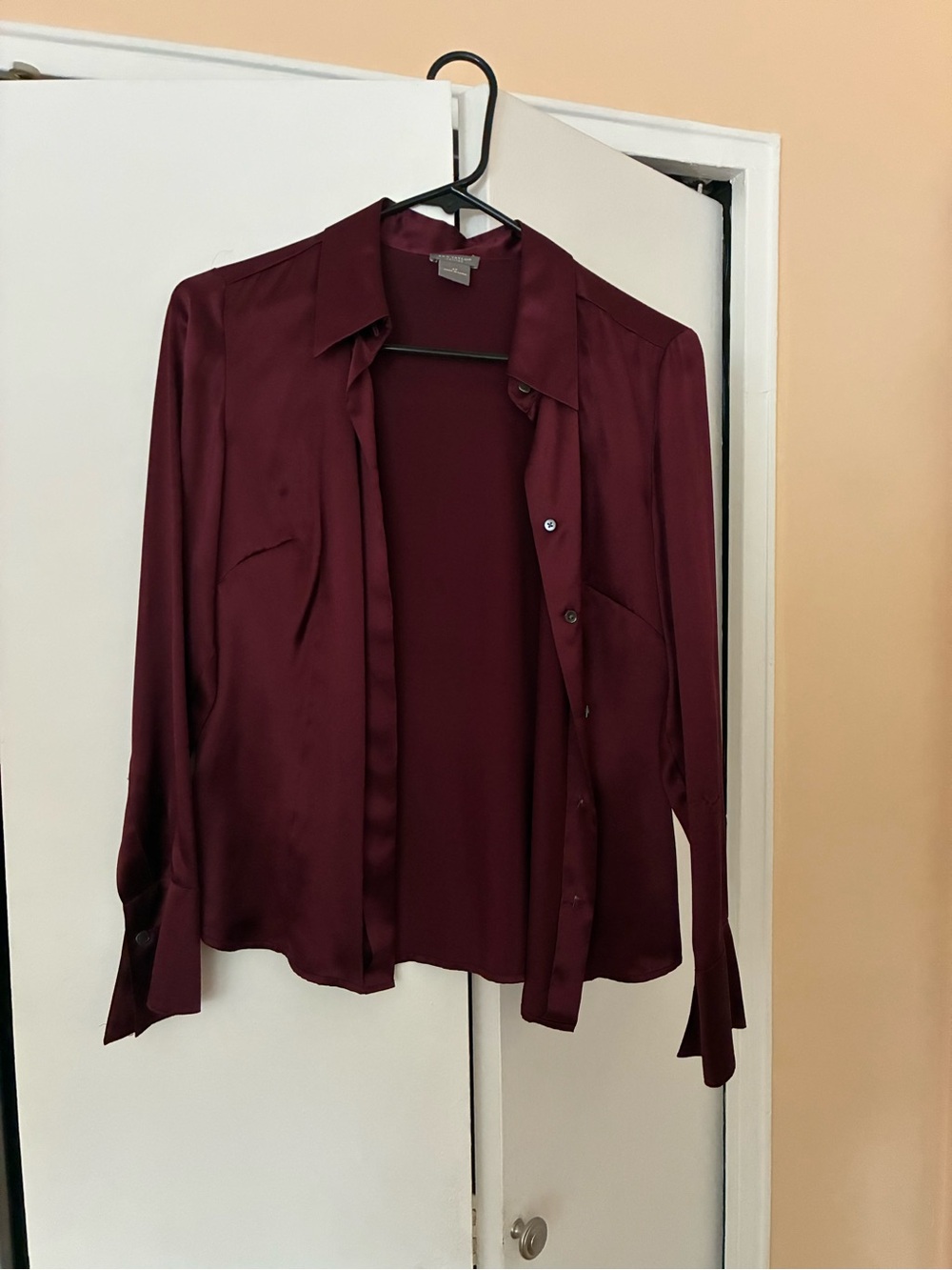 Ann Taylor Satin Button-Down Shirt in Burgundy